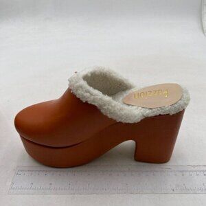 Pazzion Brown Comfy Thick Platform Round Toe Slip On Block High Heel Clogs Mules